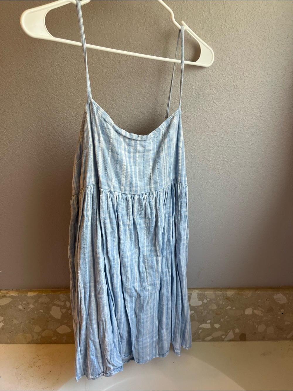 American Eagle Outfitters Light Blue Striped Sundress with Spaghetti Straps